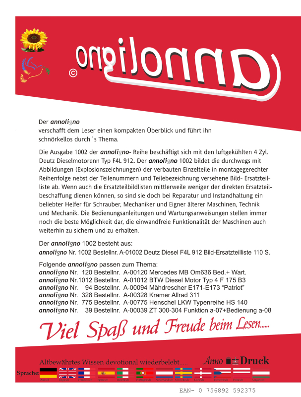 Deutz Diesel Motor Typ F4L 912 Bild-Ersatzteilliste & Explosionszeichnungen - annoligno 1002